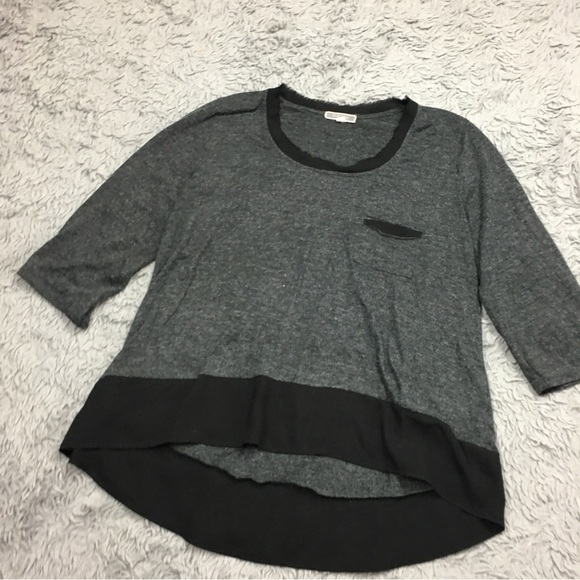 Anthropologie Pleione  Contrast Trim Chiffon Top High Low Chest Pocket Gray XL - Picture 3 of 16